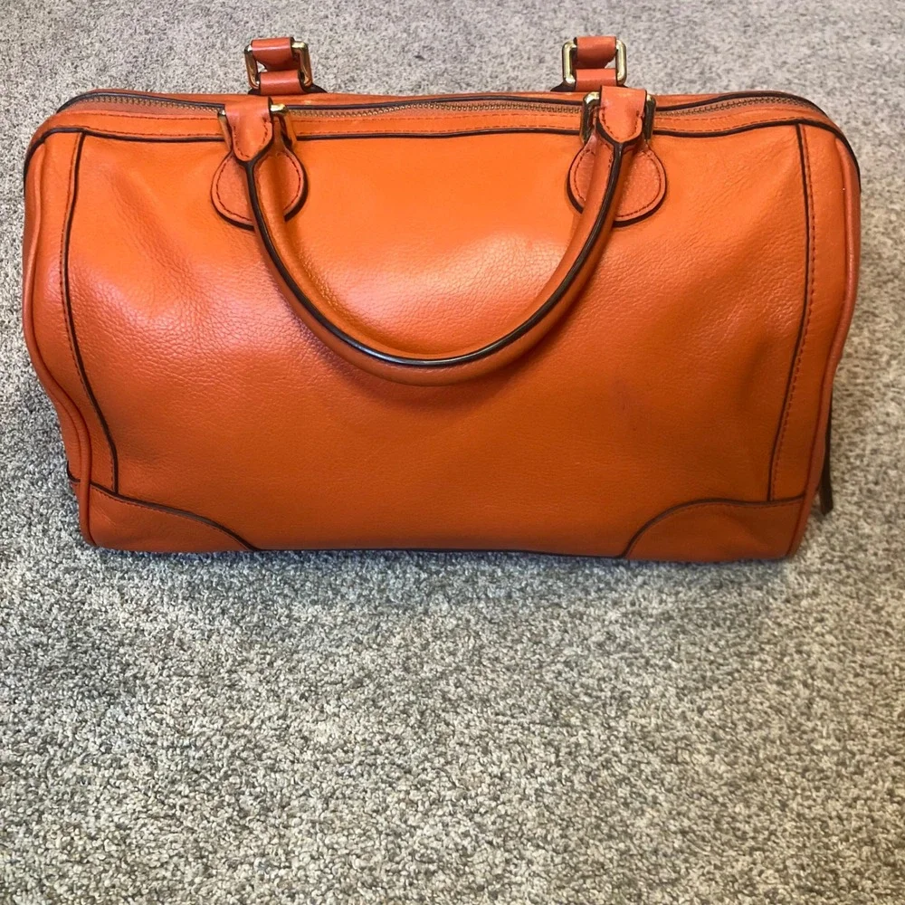 Banana Republic New Evan Satchel Orange Pebbled Leather Gold Hardware Handbag